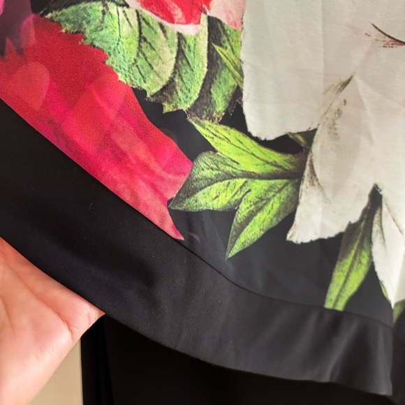 Joseph Ribkoff Black/Multi Floral Chiffon Overlay Slit Sleeve Sheath Dress Sz 8 - Picture 5 of 8